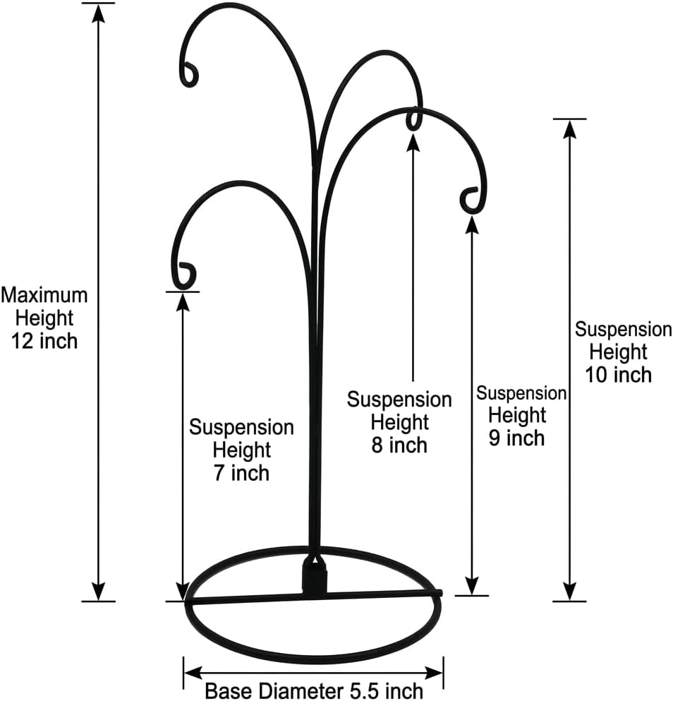 HOHIYA 12 Inch Ornament Display Stand 2 Pack 4 Arm Metal Holder Black | Compact 4-arm metal stand displays Christmas ornaments, crystal balls and jewelry for elegant tabletop décor.