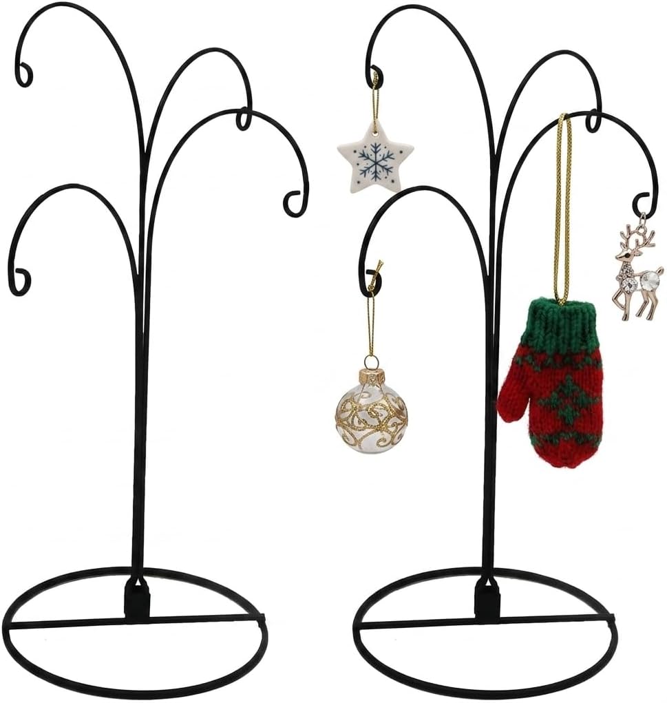 HOHIYA 12 Inch Ornament Display Stand 2 Pack 4 Arm Metal Holder Black | Compact 4-arm metal stand displays Christmas ornaments, crystal balls and jewelry for elegant tabletop décor.