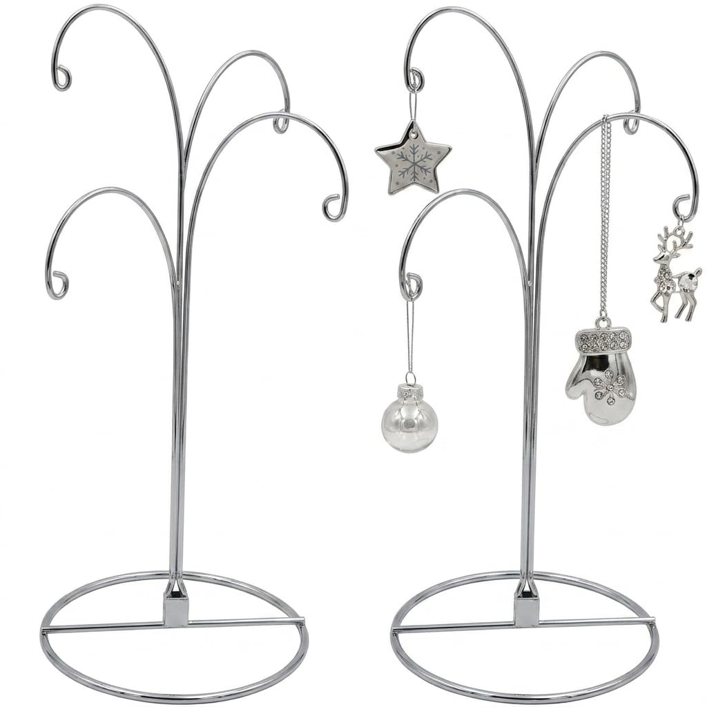 HOHIYA 12 Inch Ornament Display Stand 2 Pack 4 Arm Metal Holder Black | Compact 4-arm metal stand displays Christmas ornaments, crystal balls and jewelry for elegant tabletop décor.