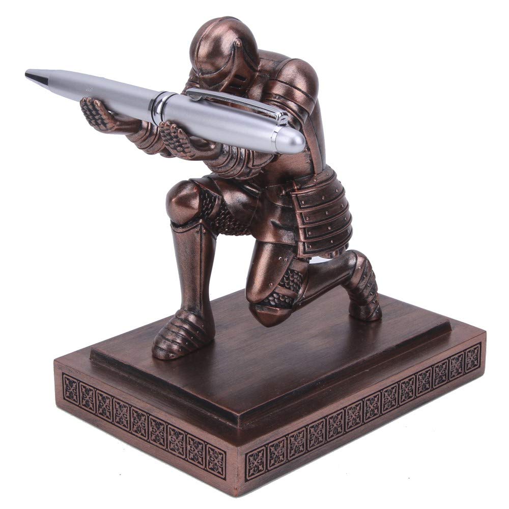 Knight Pen Holder Desk Organizers and Accessories as Gift Blue | Decorative Vintage Fountain Pencil Holders Desktop Accssories with a Cool Pen Suitable for Offices, Study and Living Room