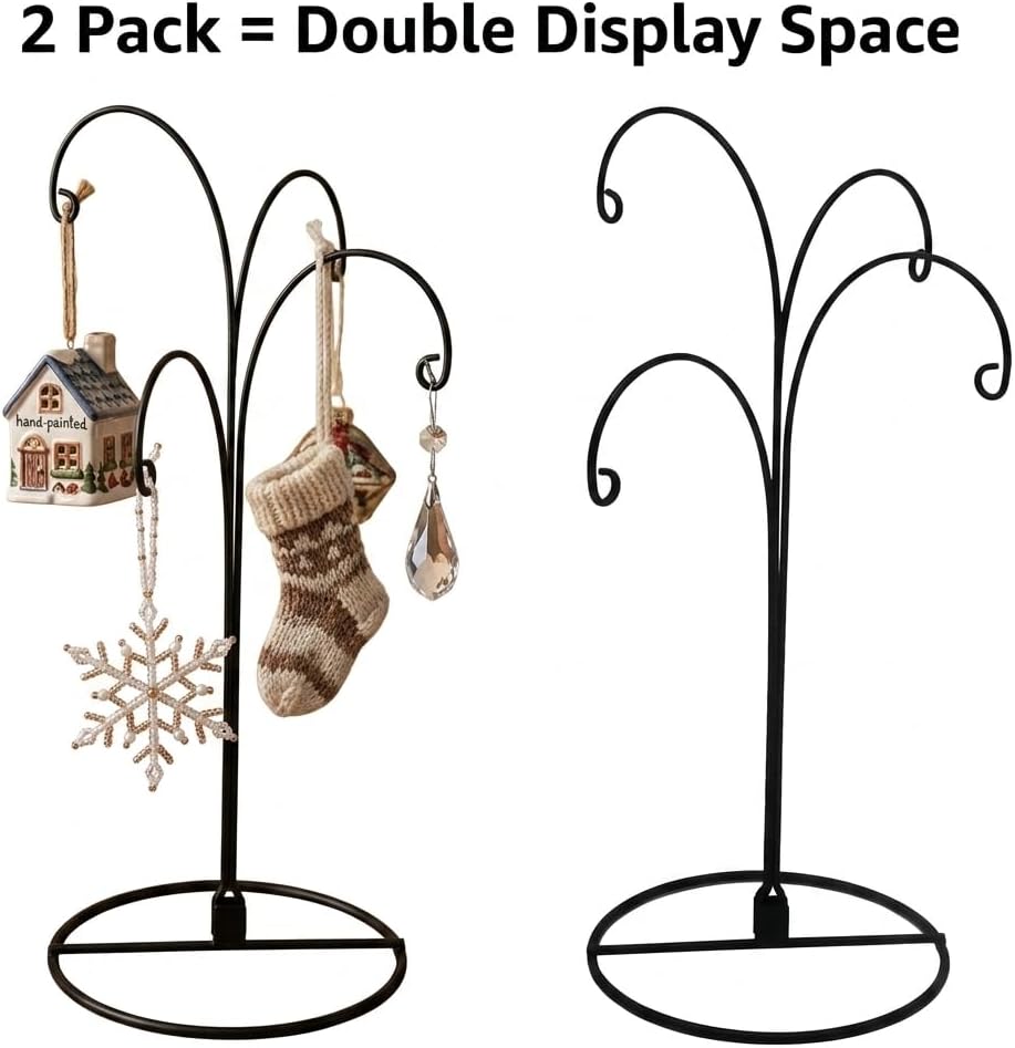 HOHIYA 12 Inch Ornament Display Stand 2 Pack 4 Arm Metal Holder Black | Compact 4-arm metal stand displays Christmas ornaments, crystal balls and jewelry for elegant tabletop décor.
