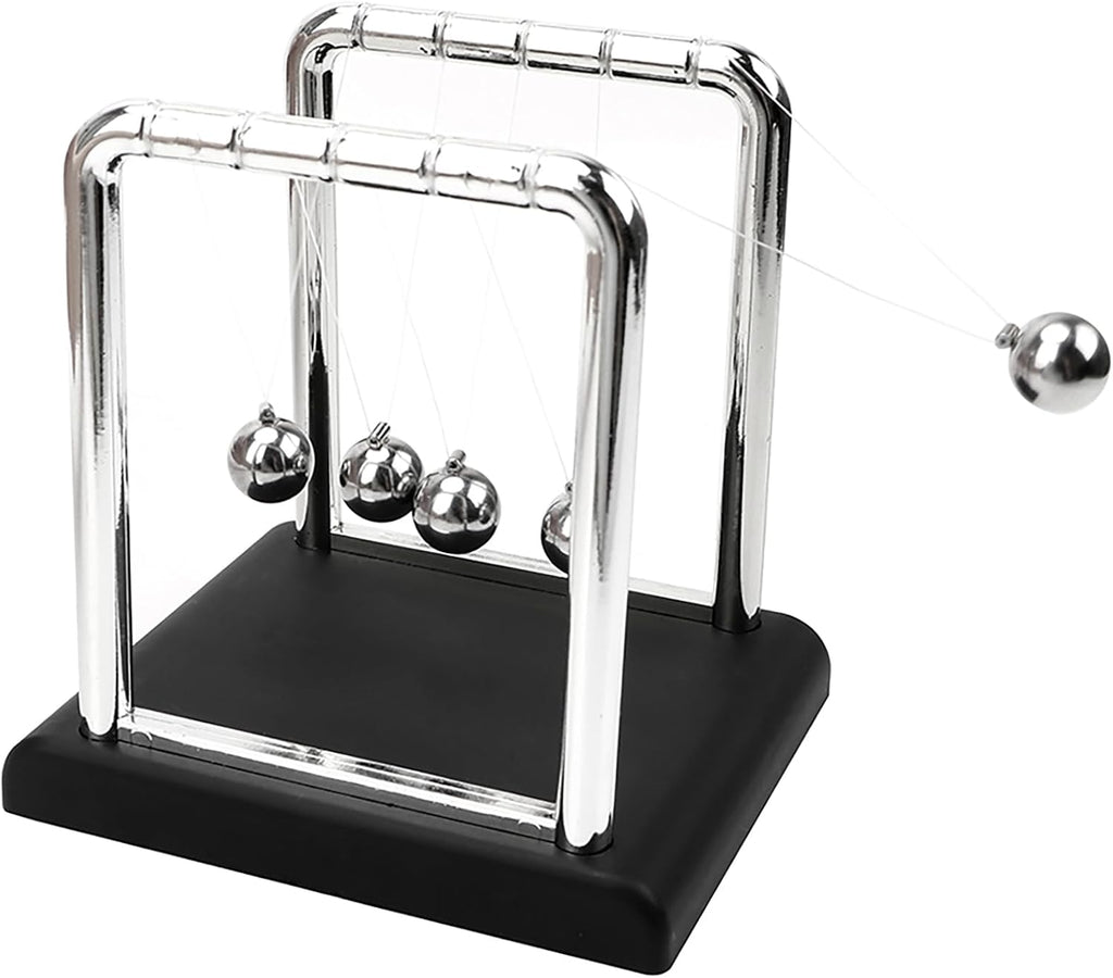 Newtons Cradle Balance Balls,Pendulum Balls with Black Base,Newtons Cradle Pendulum,Desk Decor for Men,Physics Toys,Metal Creative Ornament Crafts,Mind Bending Desk Sculpture - Large Black