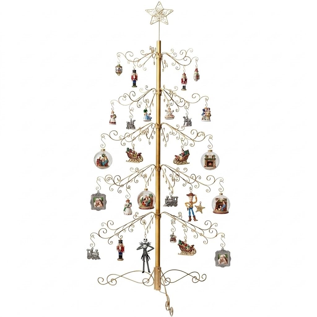 HOHIYA 6.5 Ft Ornament Display Tree Stand 174 Hook Metal Christmas Tree | Large wrought iron display tree holds 174 ornaments for Christmas, Halloween, weddings and year-round décor.