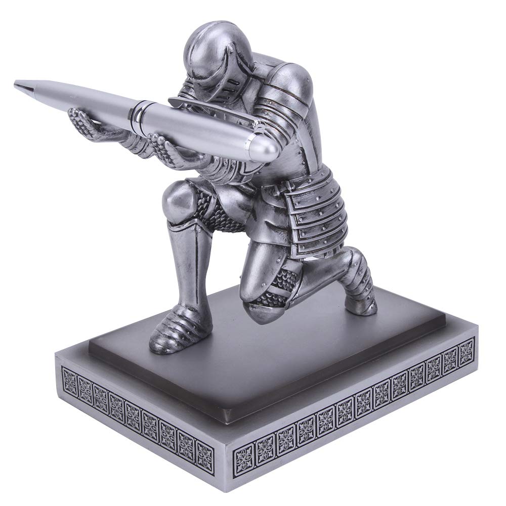 Knight Pen Holder Desk Organizers and Accessories as Gift Blue | Decorative Vintage Fountain Pencil Holders Desktop Accssories with a Cool Pen Suitable for Offices, Study and Living Room