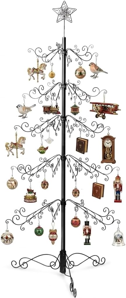 HOHIYA 6.5 Ft Ornament Display Tree Stand 174 Hook Metal Christmas Tree | Large wrought iron display tree holds 174 ornaments for Christmas, Halloween, weddings and year-round décor.