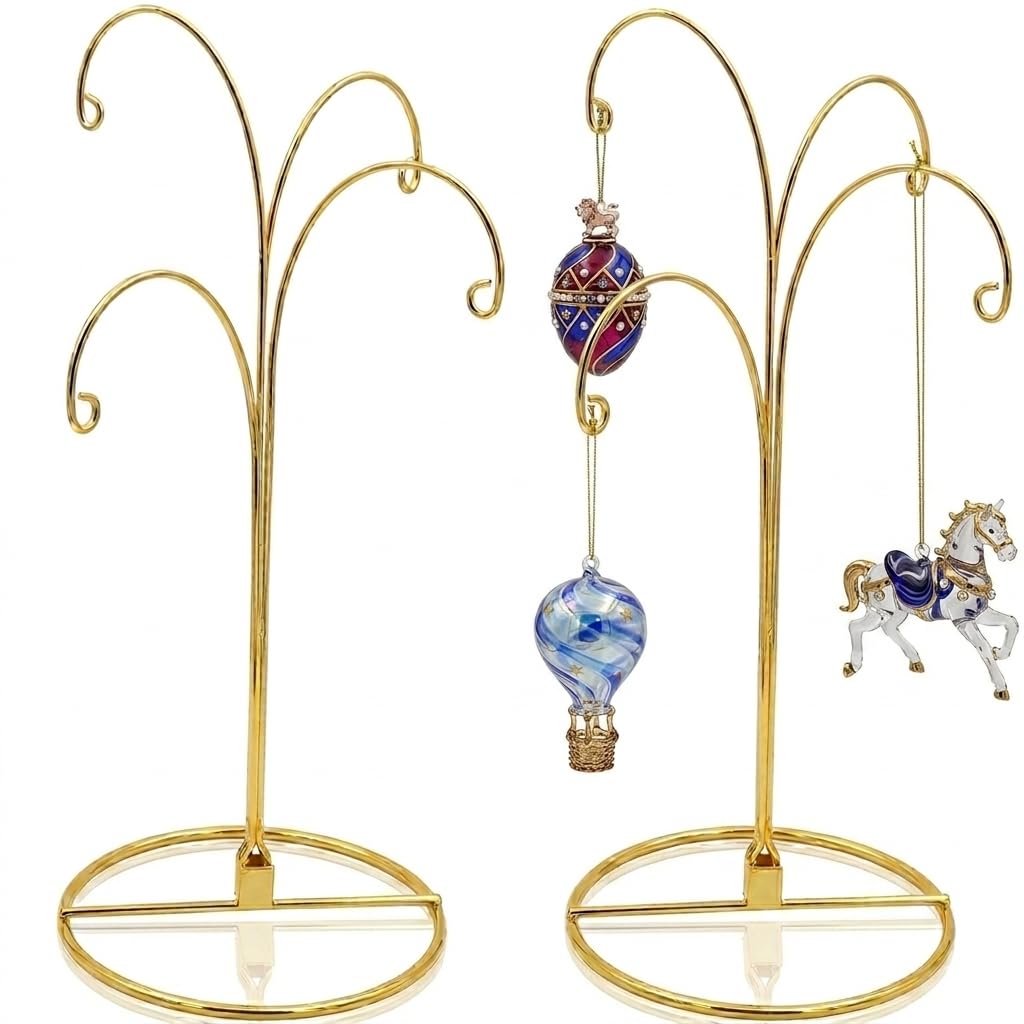 HOHIYA 12 Inch Ornament Display Stand 2 Pack 4 Arm Metal Holder Black | Compact 4-arm metal stand displays Christmas ornaments, crystal balls and jewelry for elegant tabletop décor.