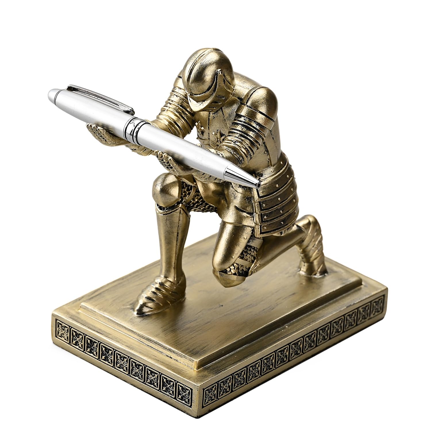 Knight Pen Holder Desk Organizers and Accessories as Gift Blue | Decorative Vintage Fountain Pencil Holders Desktop Accssories with a Cool Pen Suitable for Offices, Study and Living Room