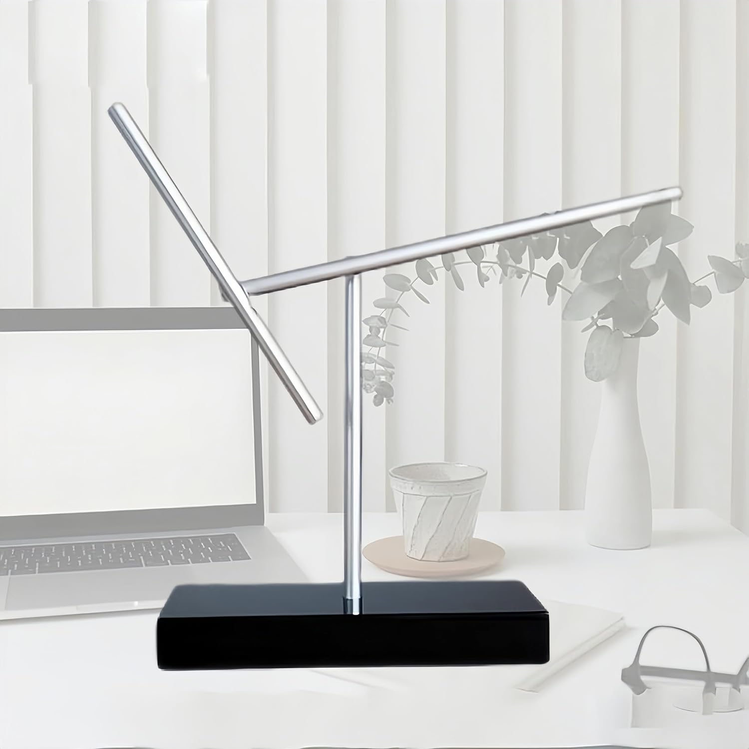 CulinaryEdge Kinetic Energy Sculpture Pendulum Ornament Desktop Pendant Silent Metal Desk Toy Chaotic Pendulum Battery Powered Desktop Decor for Office Home