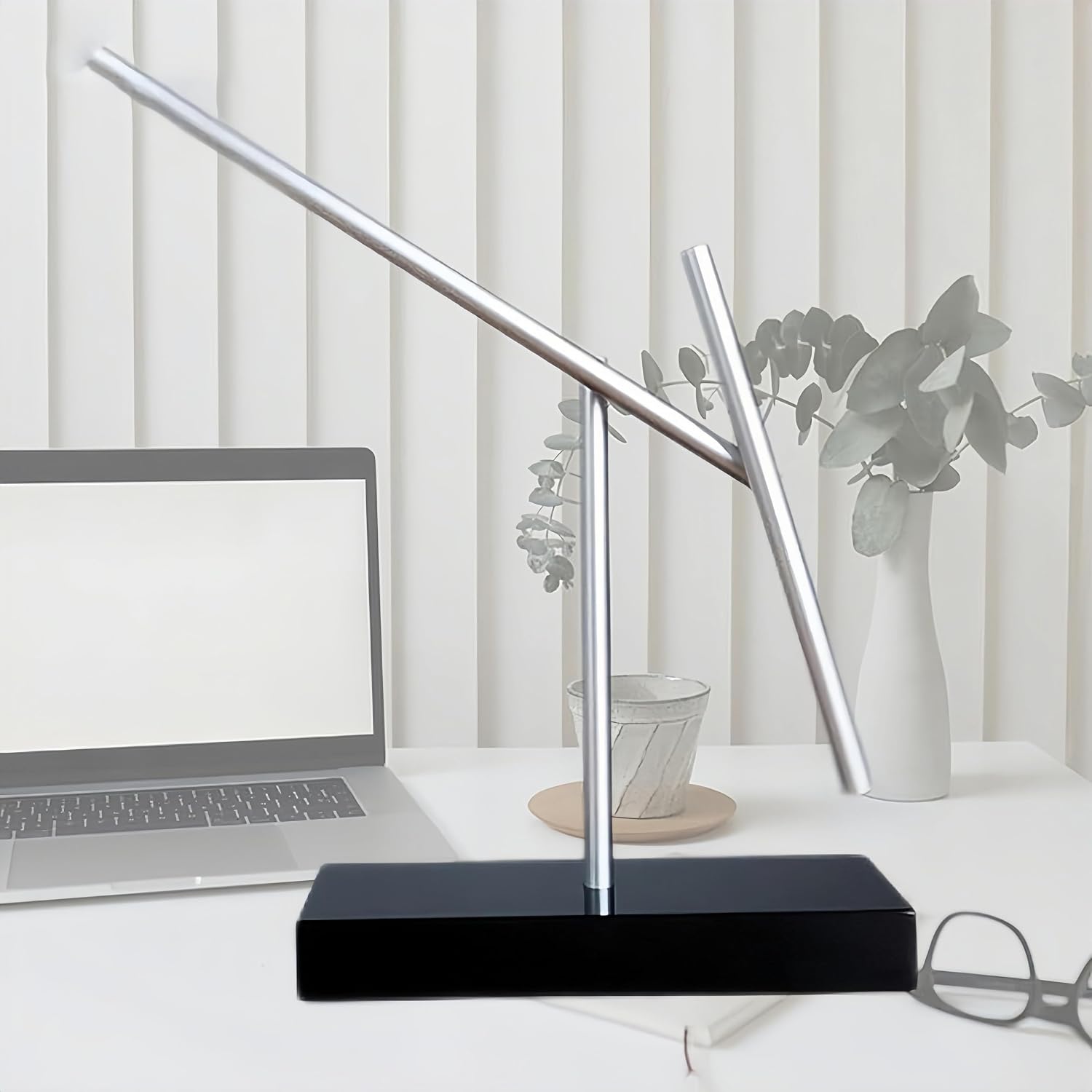 CulinaryEdge Kinetic Energy Sculpture Pendulum Ornament Desktop Pendant Silent Metal Desk Toy Chaotic Pendulum Battery Powered Desktop Decor for Office Home
