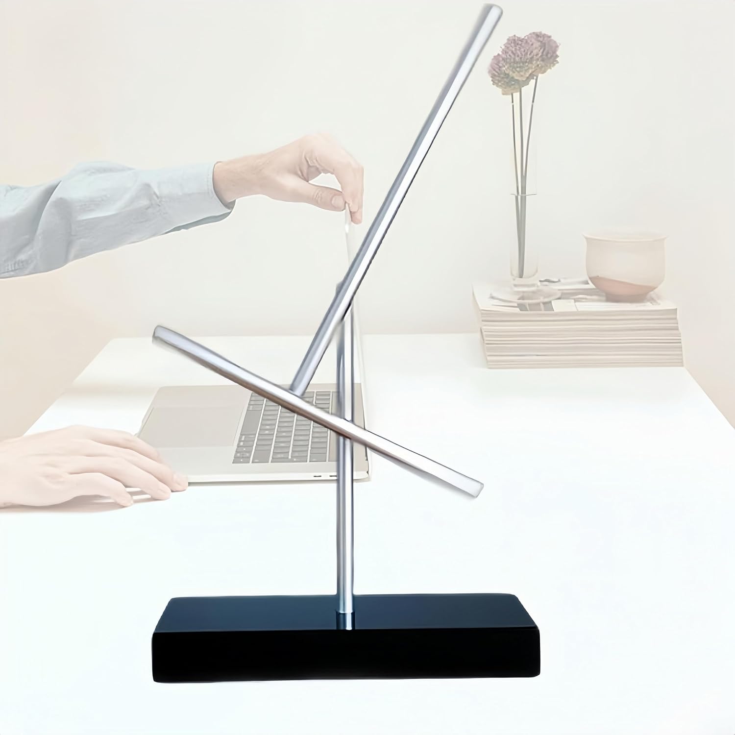 CulinaryEdge Kinetic Energy Sculpture Pendulum Ornament Desktop Pendant Silent Metal Desk Toy Chaotic Pendulum Battery Powered Desktop Decor for Office Home