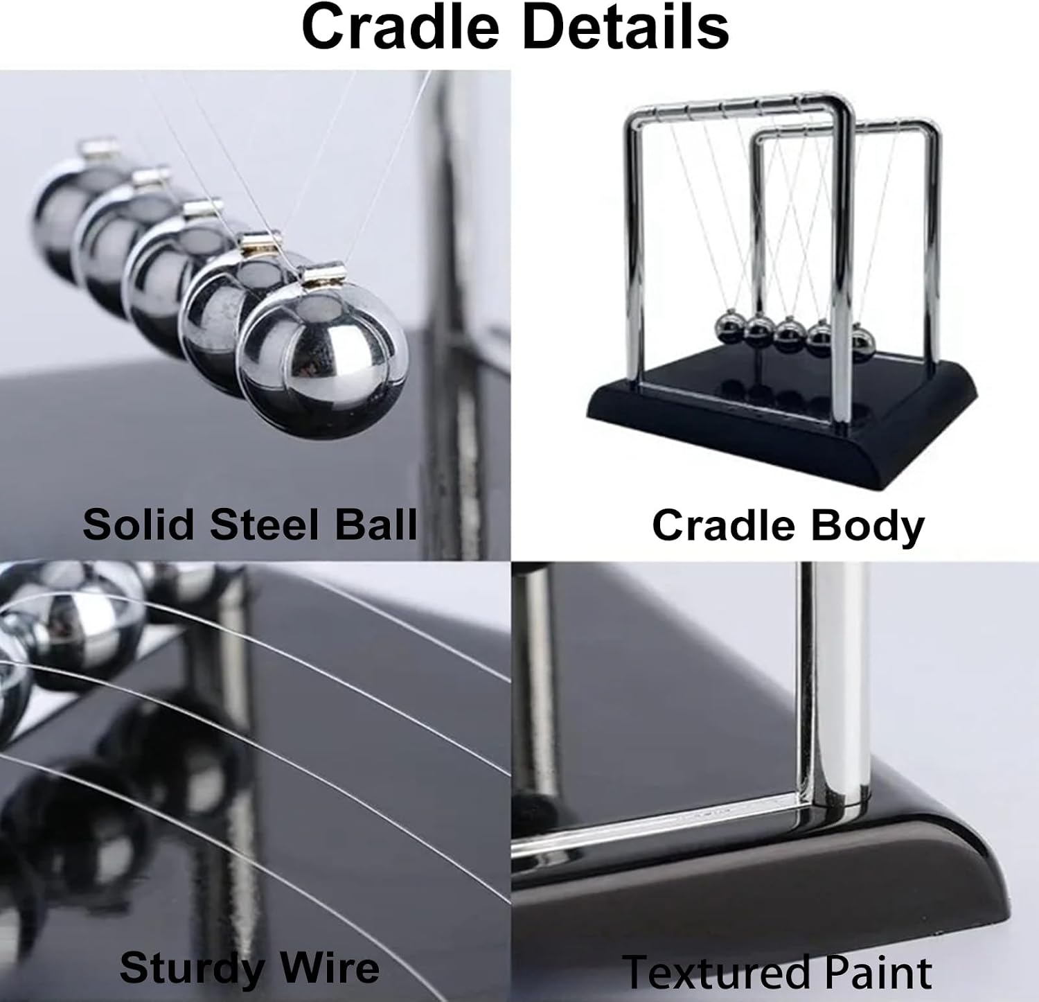 Newtons Cradle Balance Balls,Pendulum Balls with Black Base,Newtons Cradle Pendulum,Desk Decor for Men,Physics Toys,Metal Creative Ornament Crafts,Mind Bending Desk Sculpture - Large Black