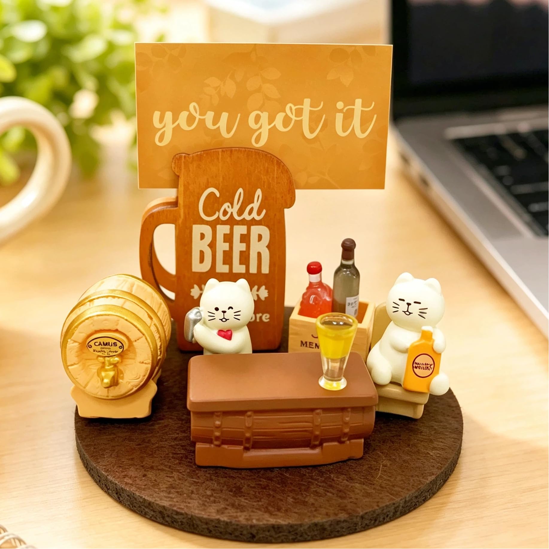 Emotional Support Bunny Desk Decor Set, Miniature Office Figurine | Bunny Office Scene Ornament with 30 Motivational Cards, Stress Relief Desktop Decor Gift for Home Office Workspace