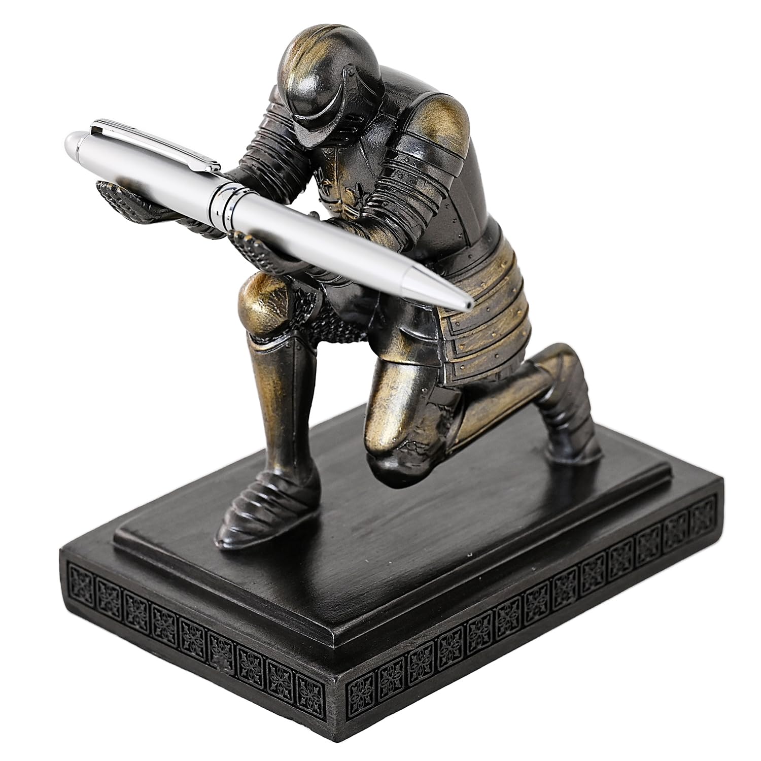 Knight Pen Holder Desk Organizers and Accessories as Gift Blue | Decorative Vintage Fountain Pencil Holders Desktop Accssories with a Cool Pen Suitable for Offices, Study and Living Room