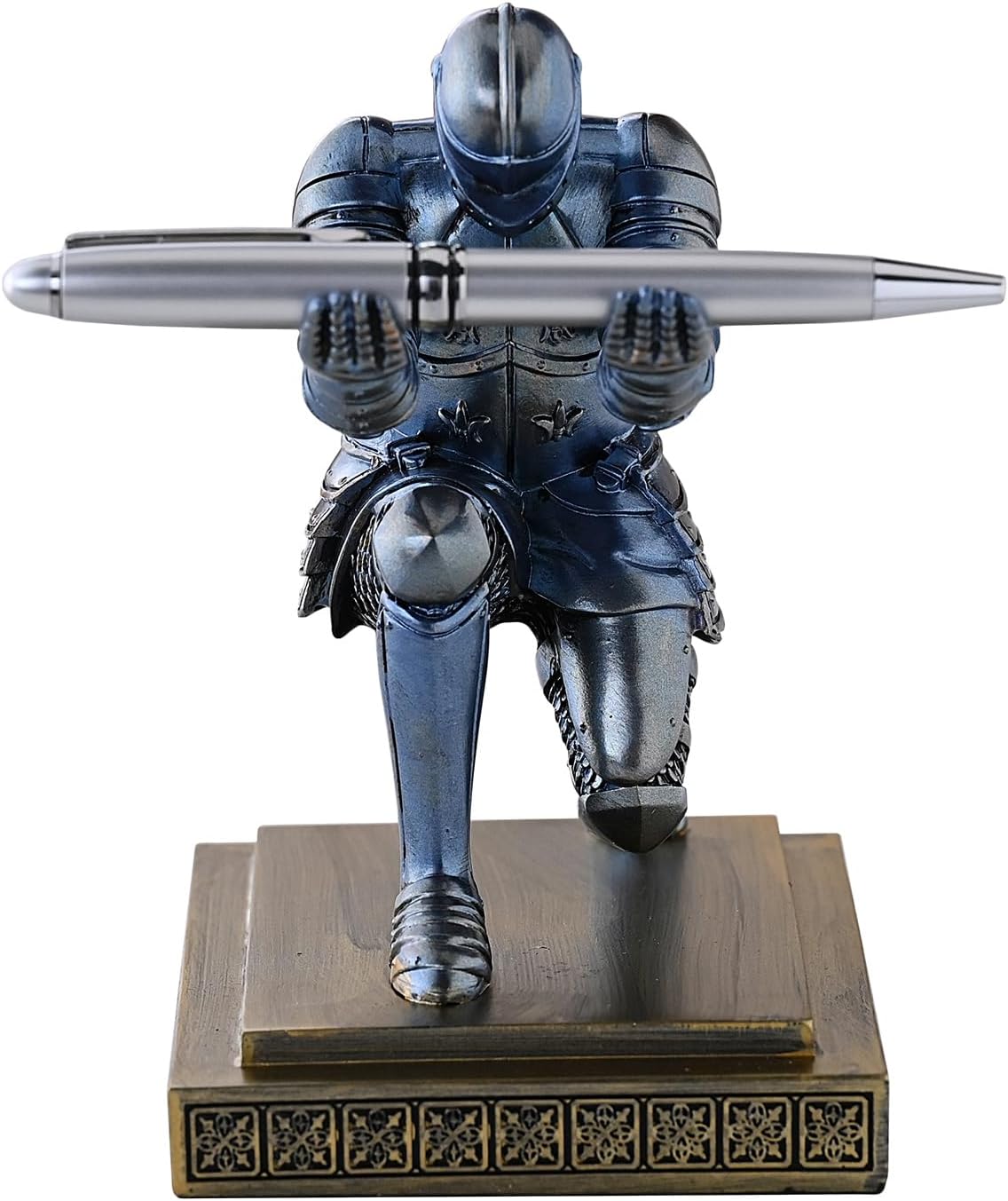 Knight Pen Holder Desk Organizers and Accessories as Gift Blue | Decorative Vintage Fountain Pencil Holders Desktop Accssories with a Cool Pen Suitable for Offices, Study and Living Room