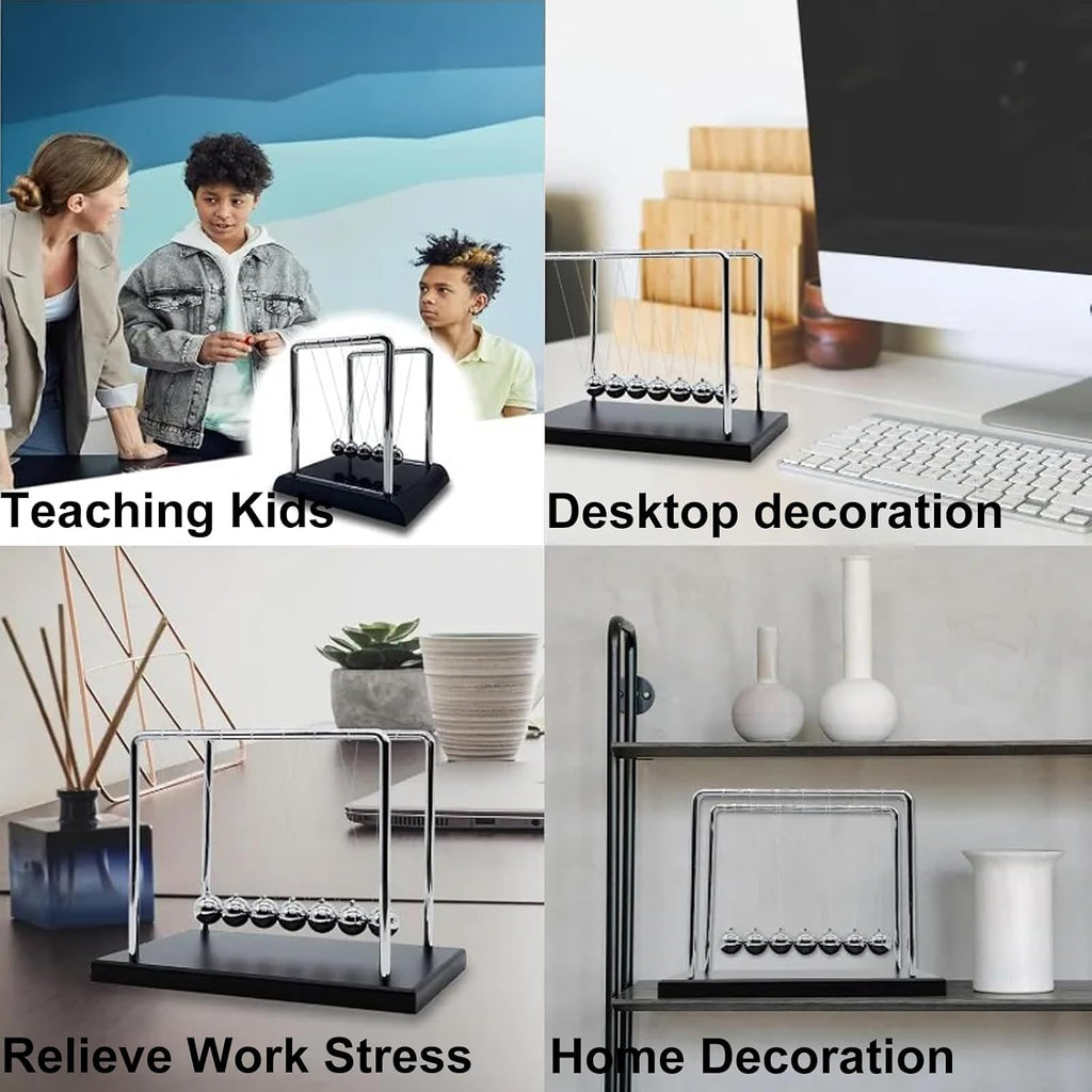 Newtons Cradle Balance Balls,Pendulum Balls with Black Base,Newtons Cradle Pendulum,Desk Decor for Men,Physics Toys,Metal Creative Ornament Crafts,Mind Bending Desk Sculpture - Large Black
