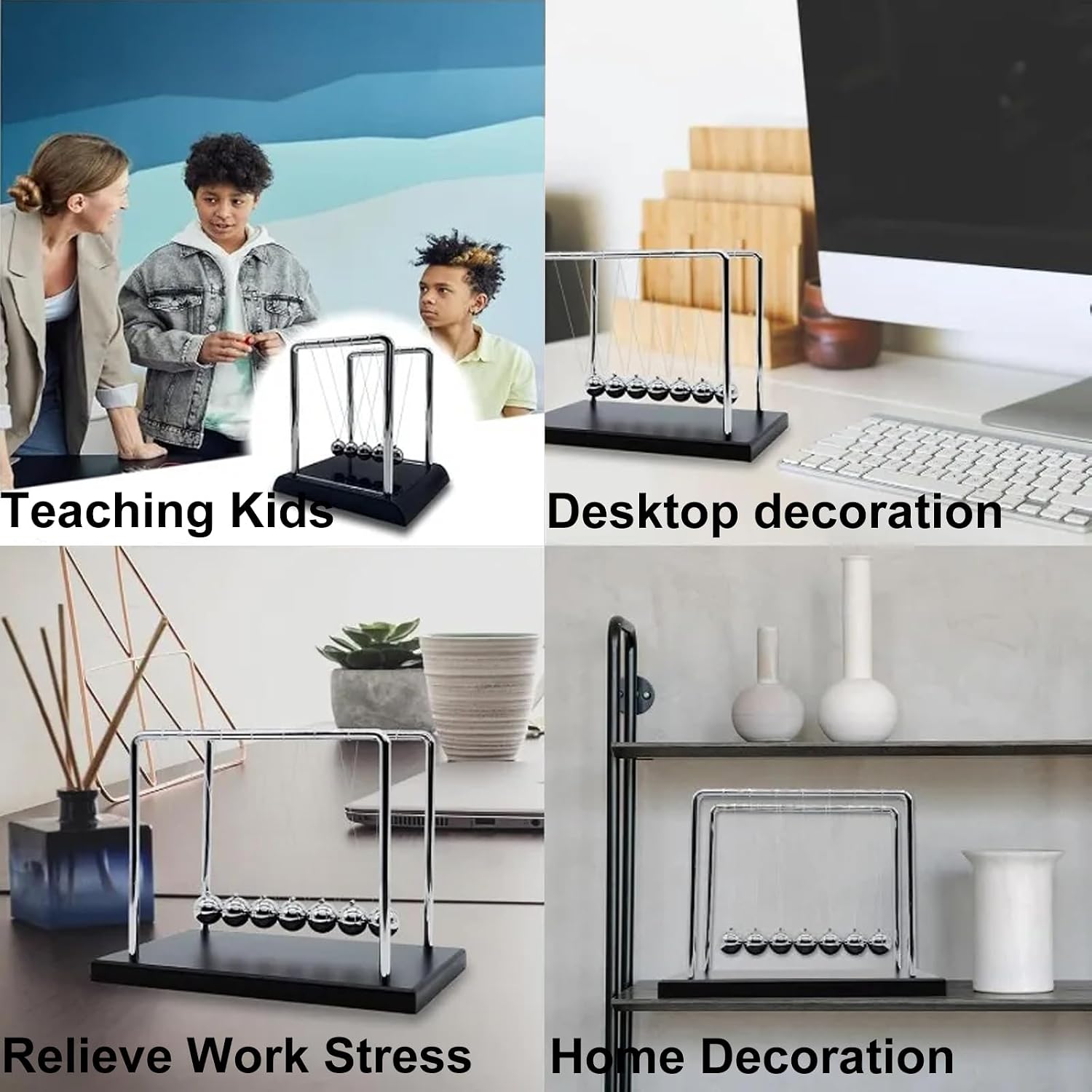 Newtons Cradle Balance Balls,Pendulum Balls with Black Base,Newtons Cradle Pendulum,Desk Decor for Men,Physics Toys,Metal Creative Ornament Crafts,Mind Bending Desk Sculpture - Large Black