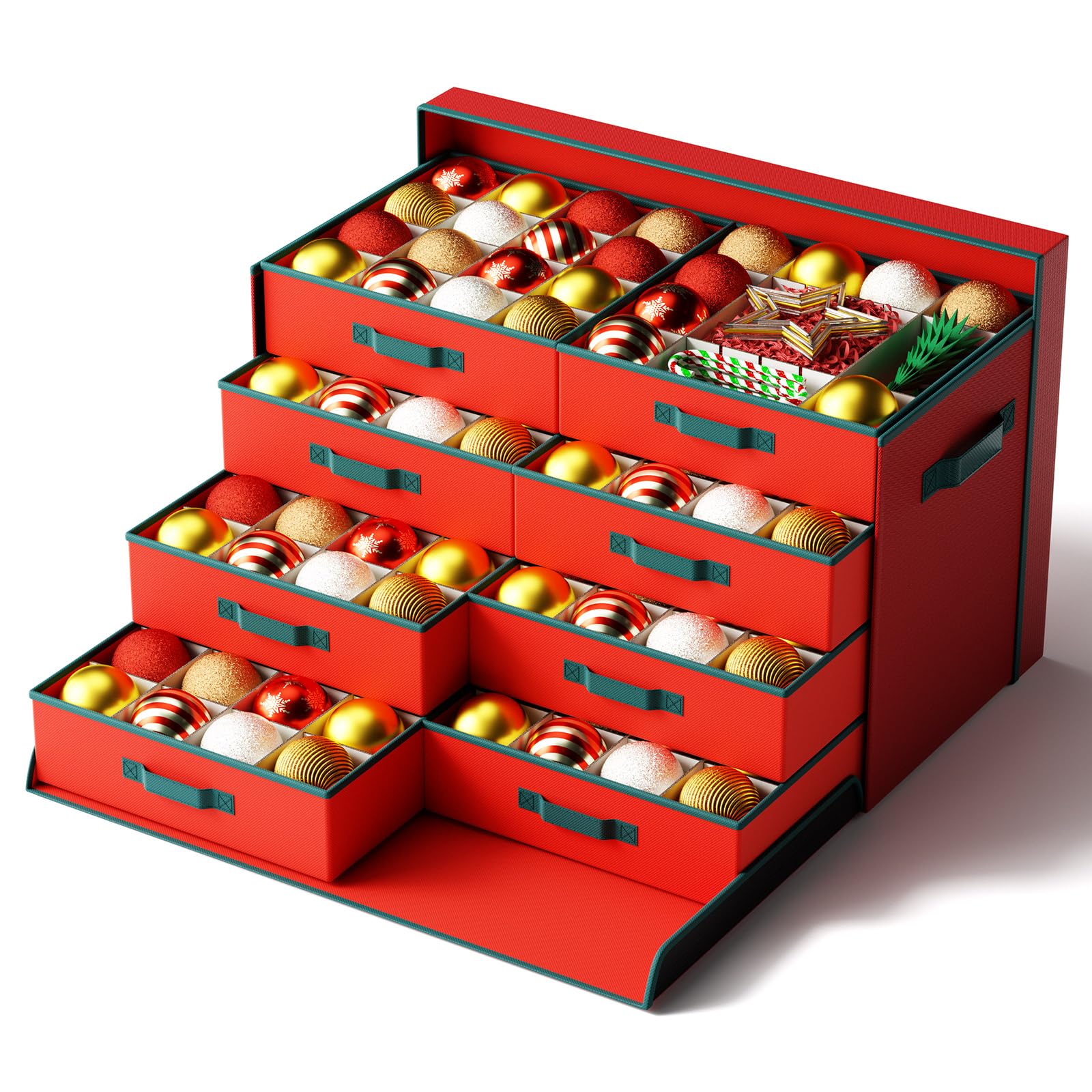 Christmas Ornament Storage Box Store 128 Ornaments, Extra Large Xmas Ornament Organizer Storage box with Lid & Adjustable Dividers, Holiday Decorations Storage Container with 8 Stackable Trays, Green
